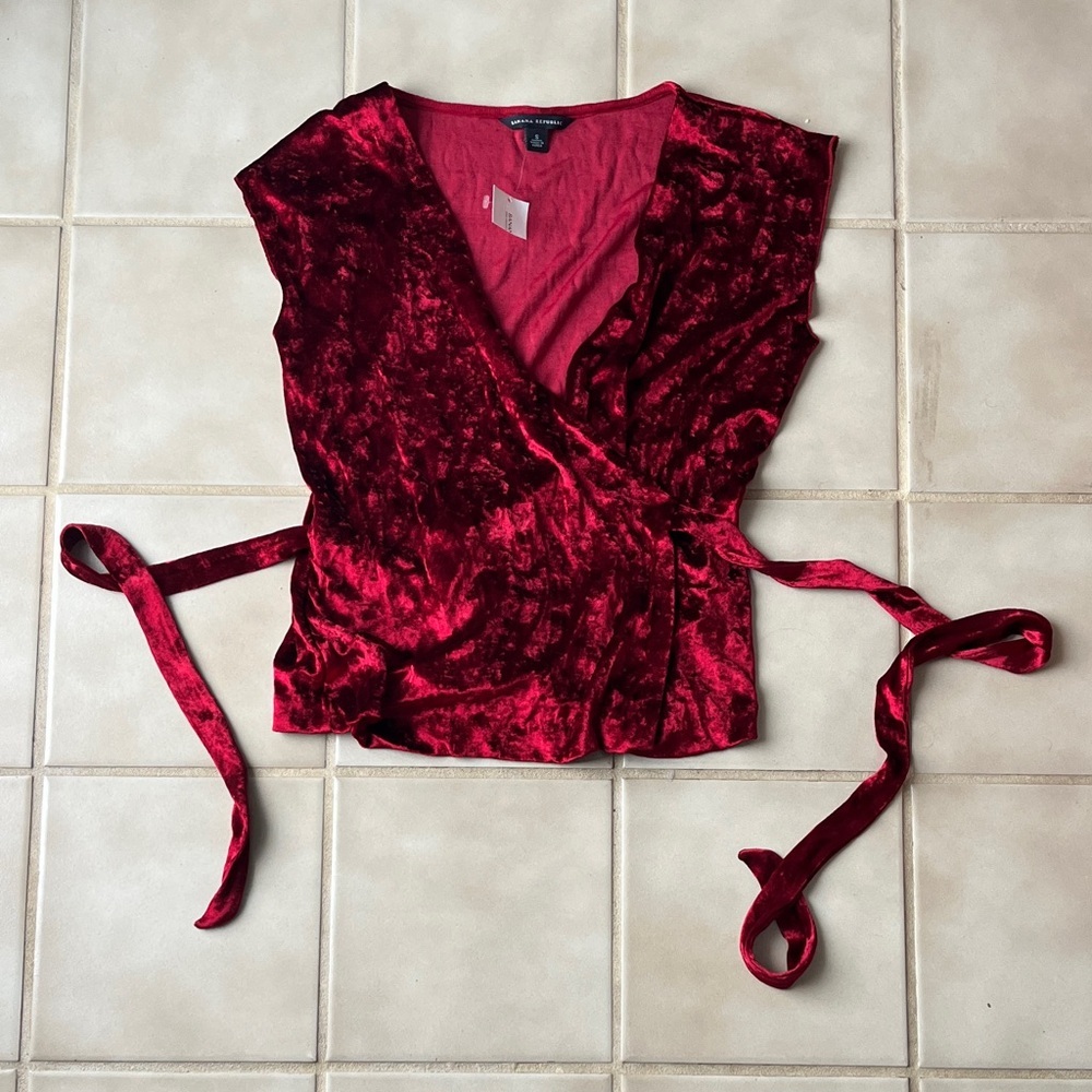 Banana Republic Velvet Wrap Blouse in Deep Red